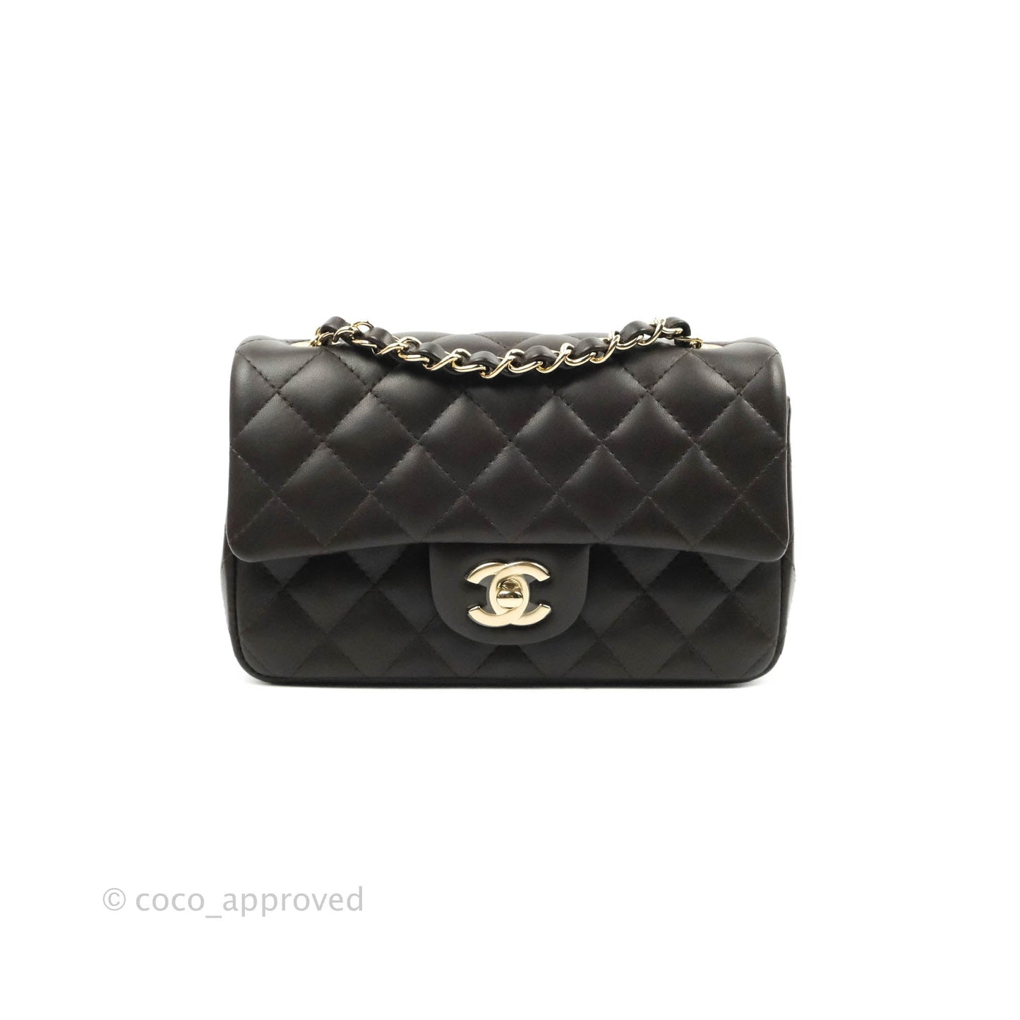 Chanel Quilted Mini Rectangular Chocolate Brown Lambskin Gold Hardware