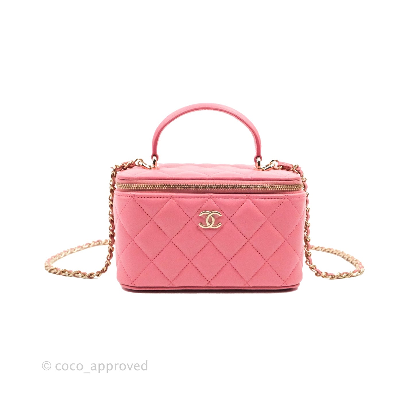 Chanel Vanity Rectangular Top Handle Pink Lambskin Gold Hardware