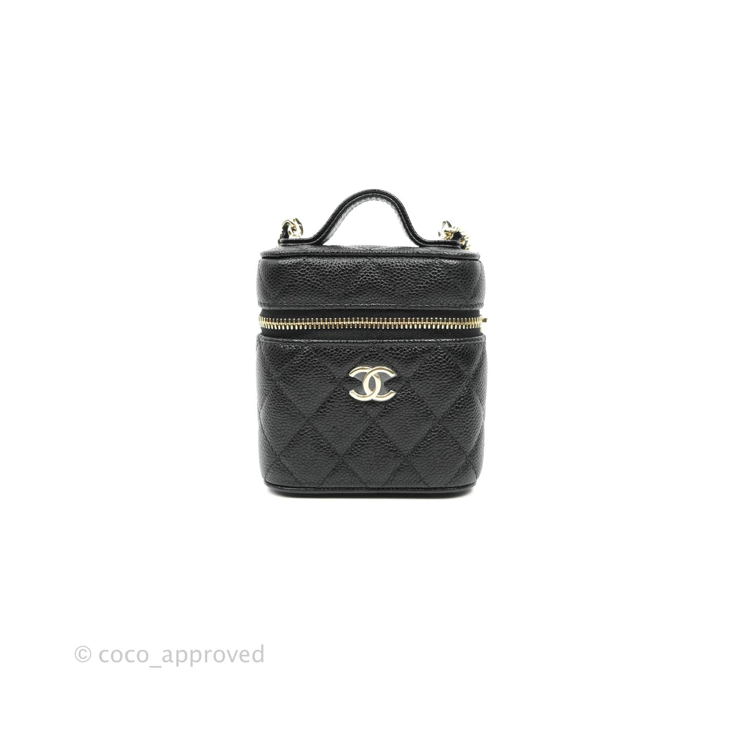 Chanel Quilted Small Handle With Care Vanity Case With Chain Black Caviar Gold Hardware