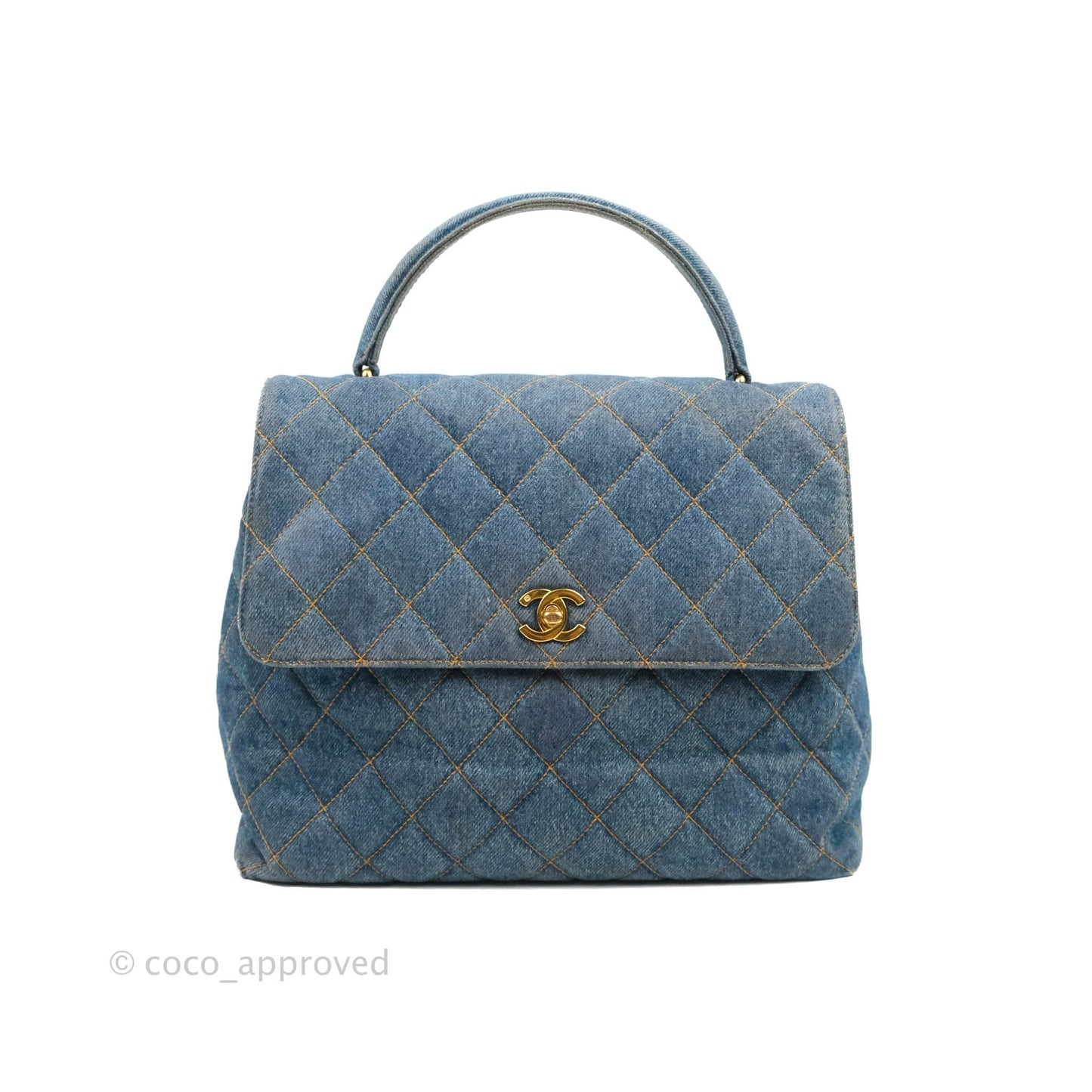 Chanel Vintage Quilted Kelly Bag Denim 24K Gold Hardware