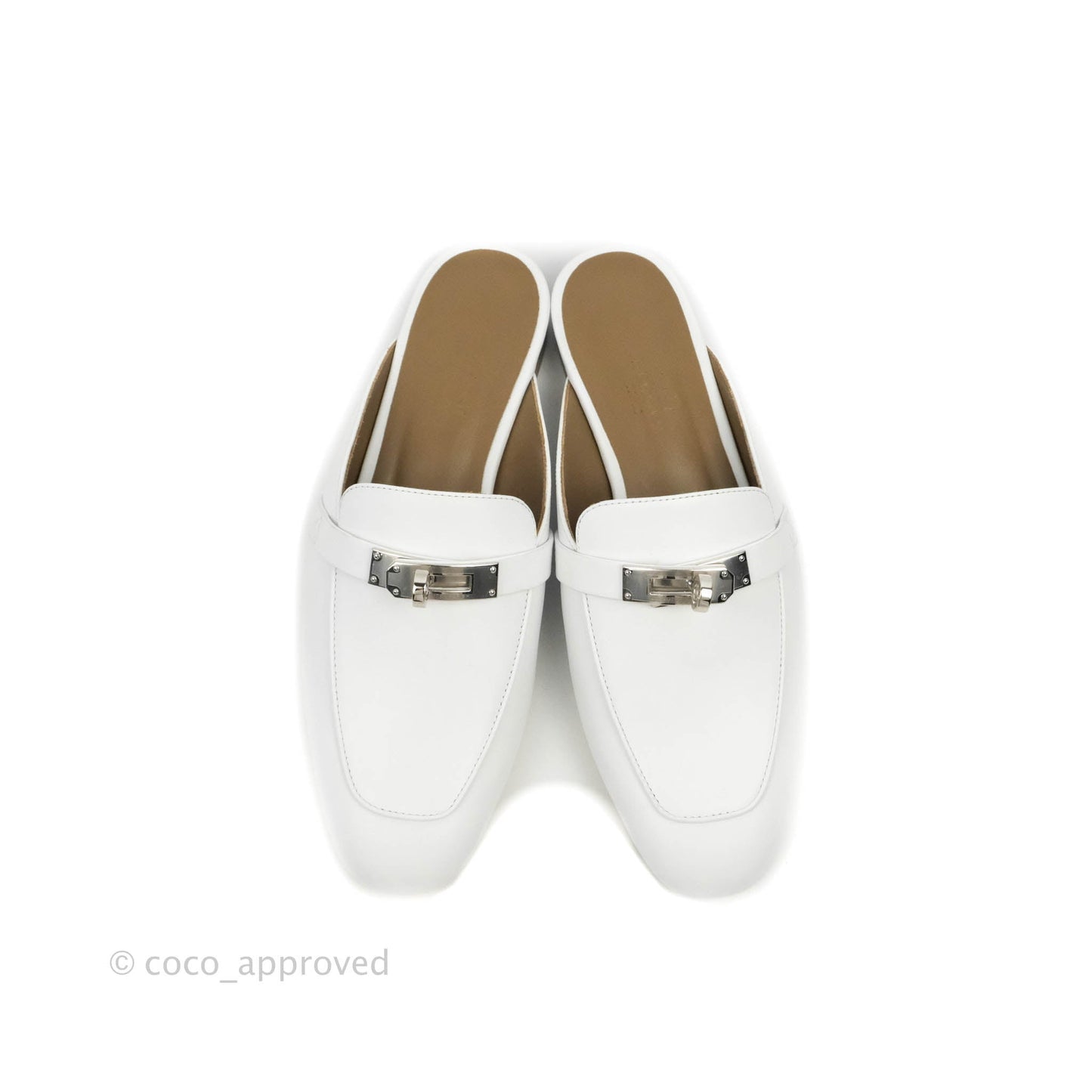 Hermès Oz Velvet Mules White Calfskin Palladium Hardware