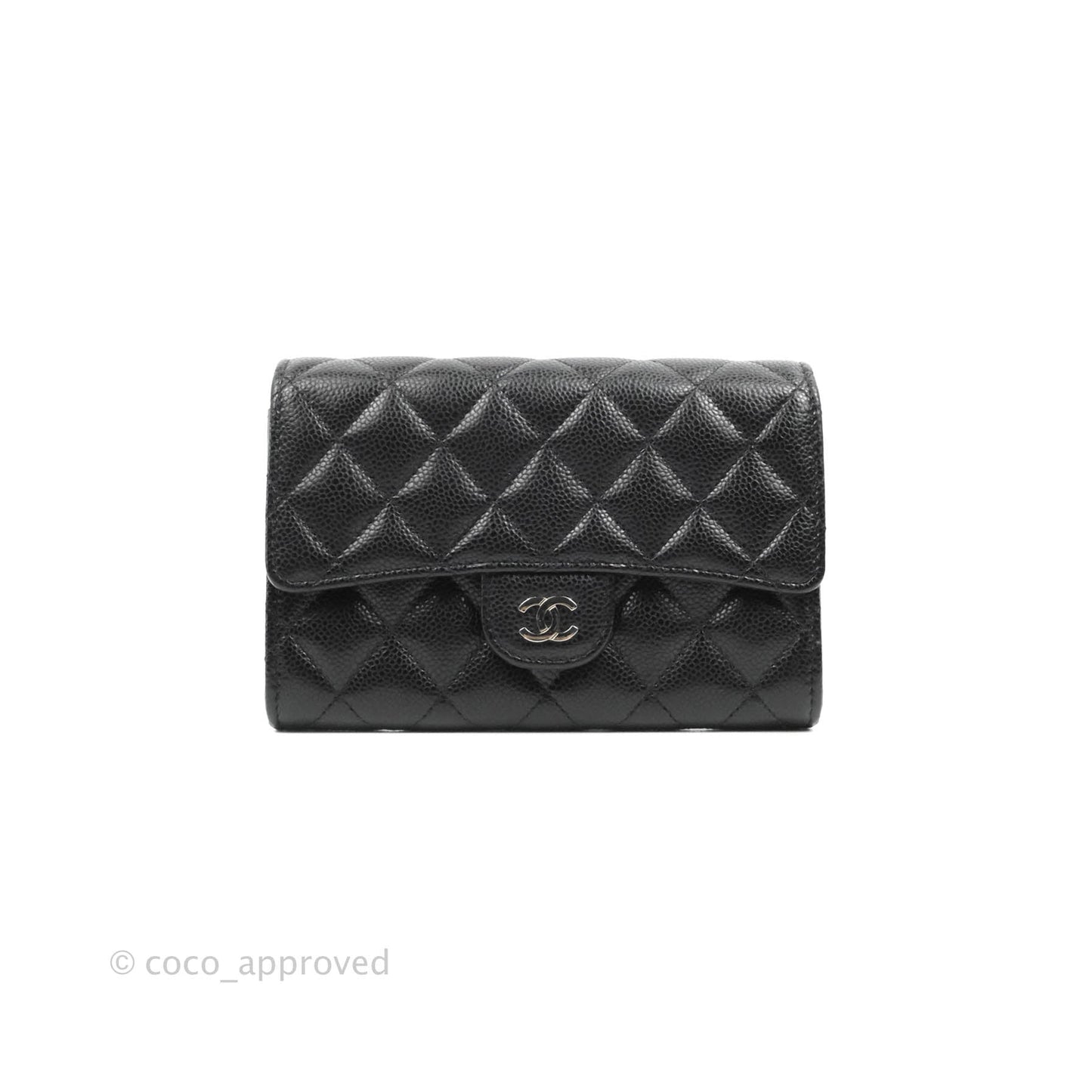 Chanel Classic Quilted Medium Flap Wallet Black Caviar Silver Hardware