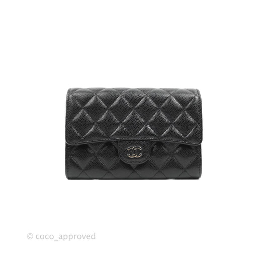 Chanel Classic Quilted Medium Flap Wallet Black Caviar Silver Hardware