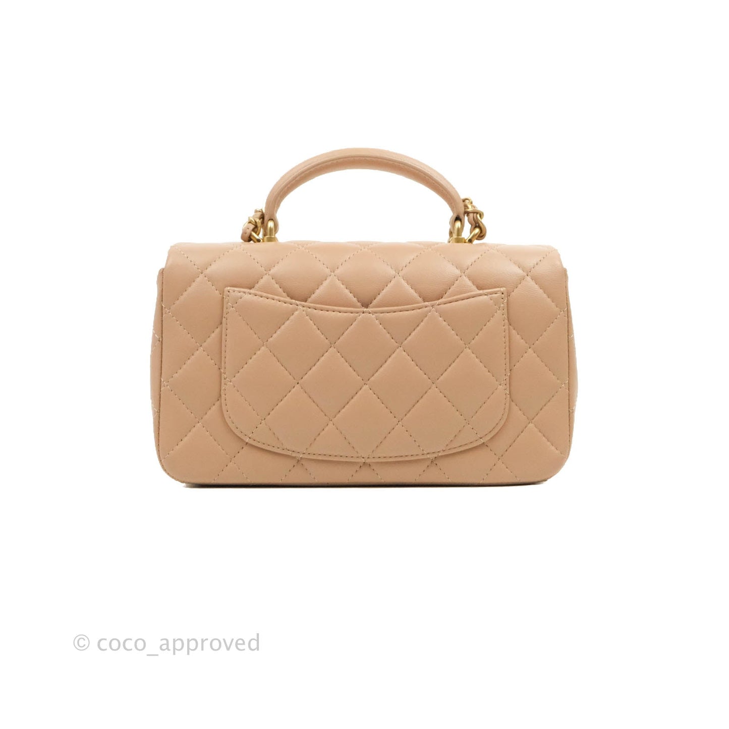 Chanel Top Handle Mini Rectangular Flap Bag Beige Lambskin Aged Gold Hardware