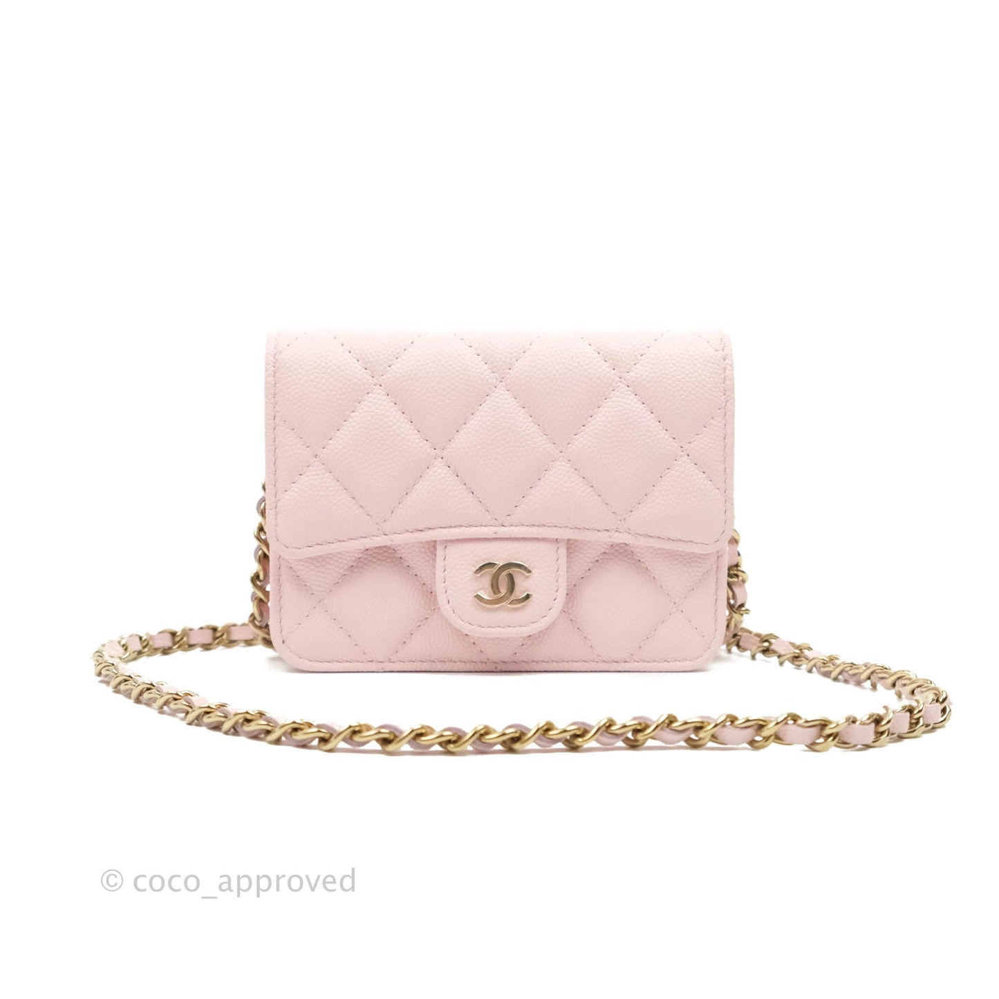 Chanel Mini Wallet With Chain Light Pink Caviar Gold Hardware