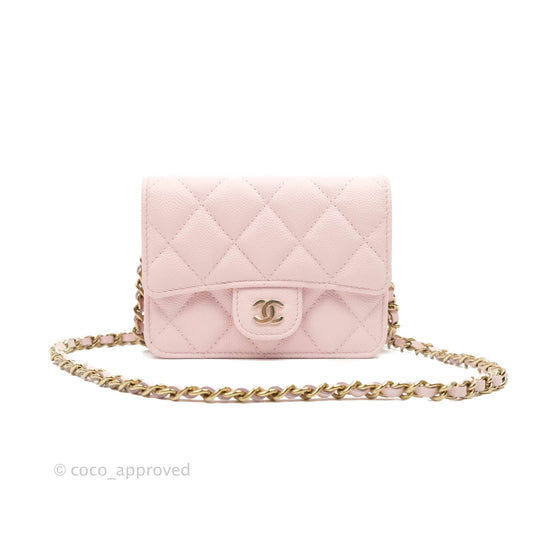 Chanel Mini Wallet With Chain Light Pink Caviar Gold Hardware