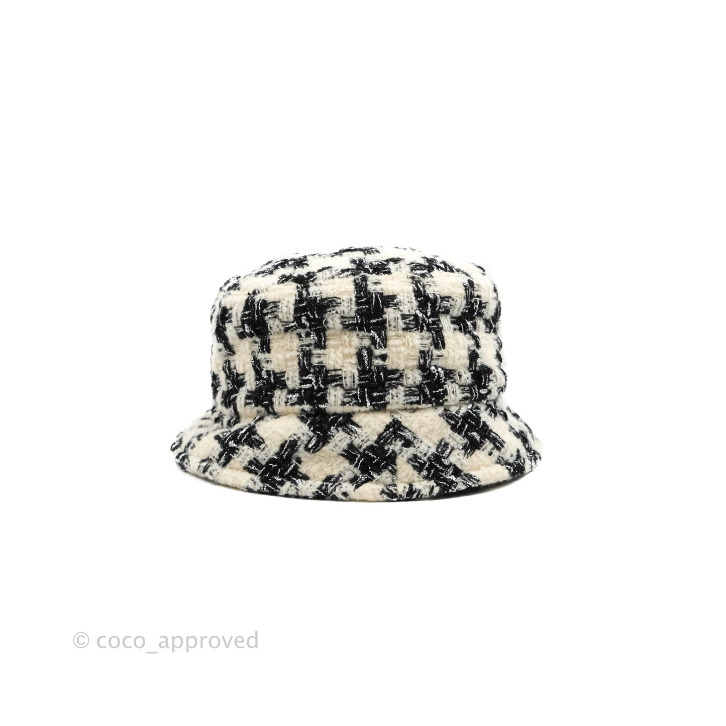 Chanel Houndstooth Tweed Bucket Hat Black White