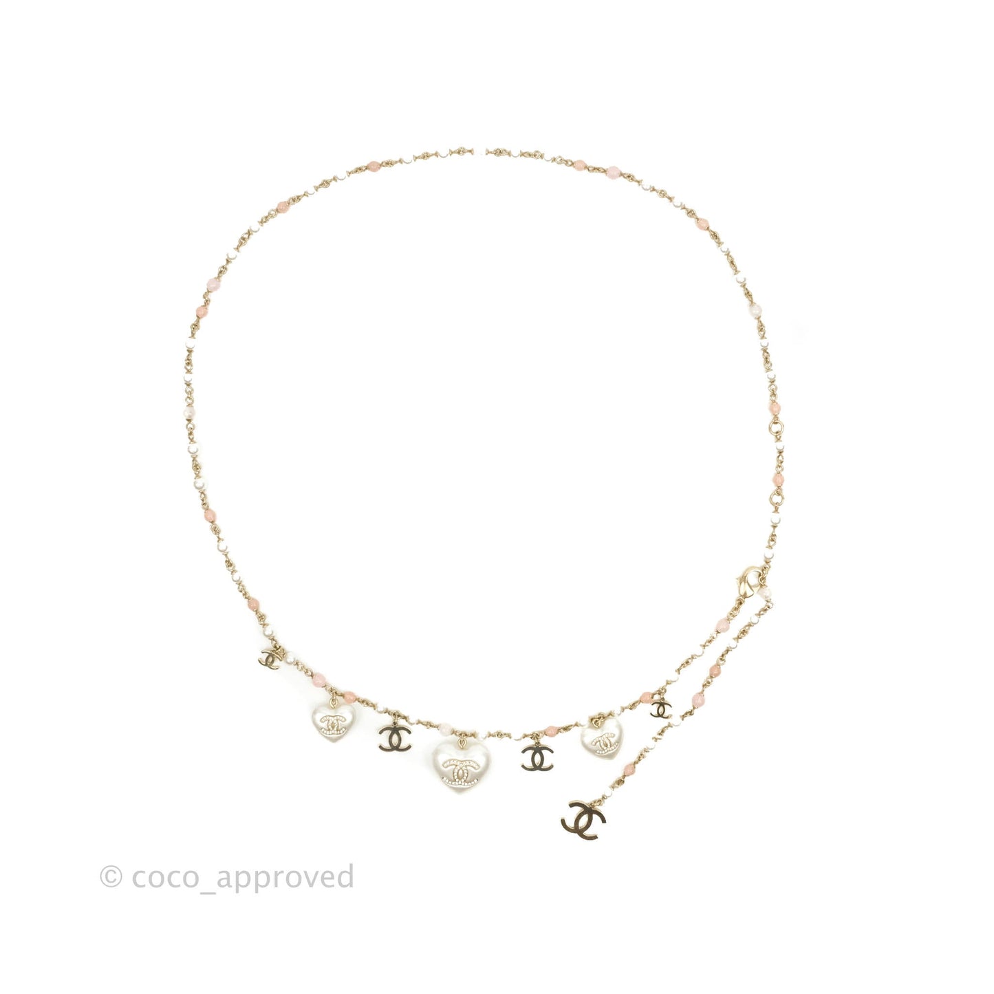 Chanel CC Crystal Pearl Heart Belt Gold Tone 21B