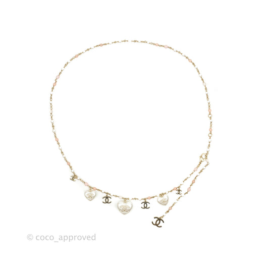 Chanel CC Crystal Pearl Heart Belt Gold Tone 21B