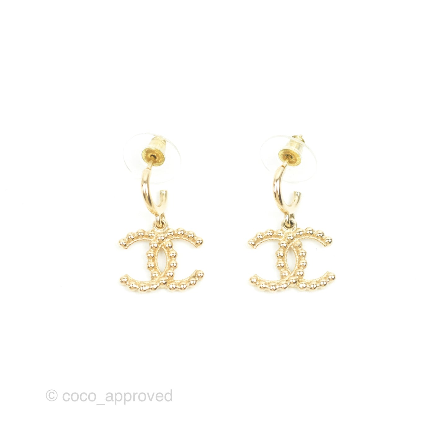 Chanel CC Drop Hoop Earrings Gold Tone 22C