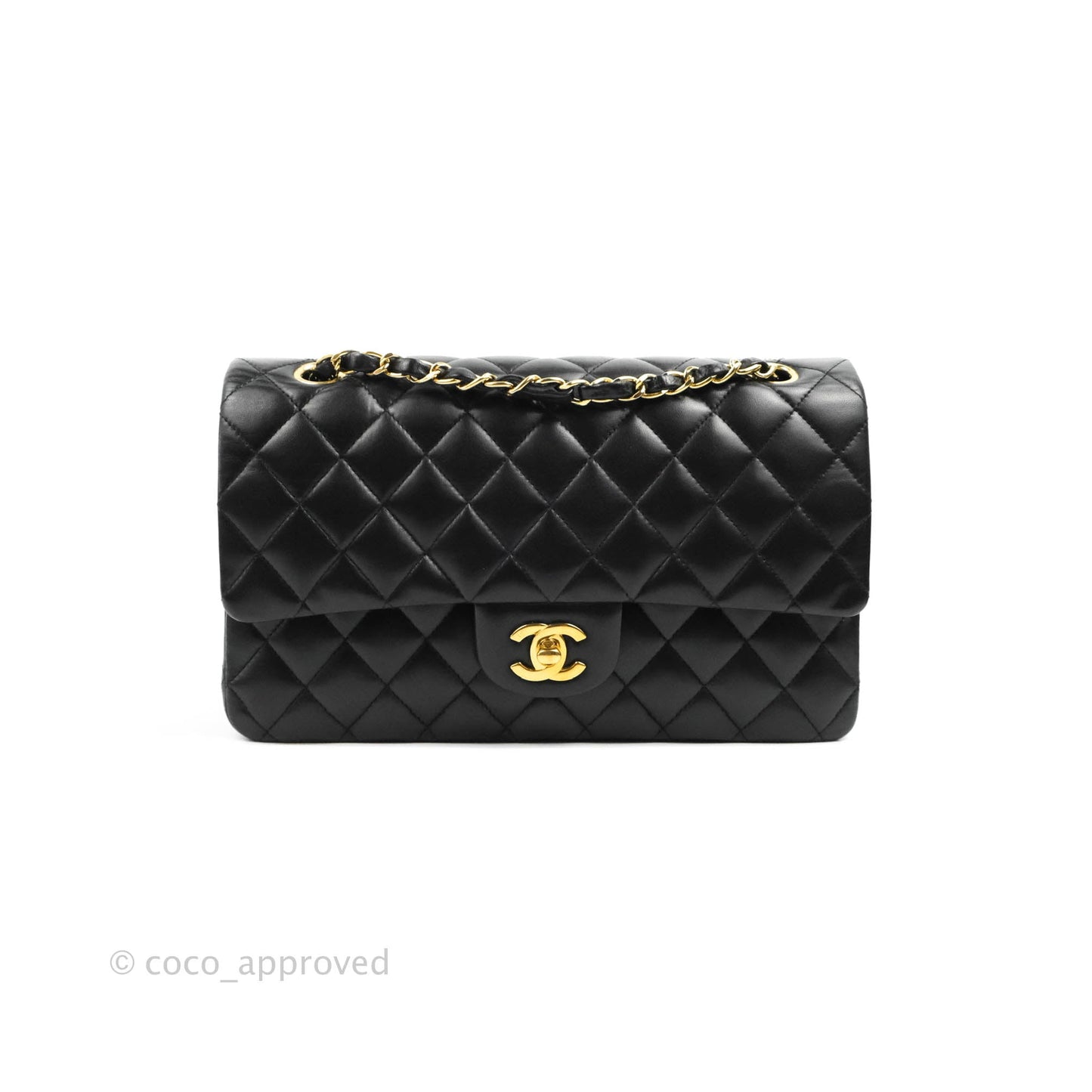 Chanel Classic M/L Medium Flap Quilted Black Lambskin 24K Gold Hardware