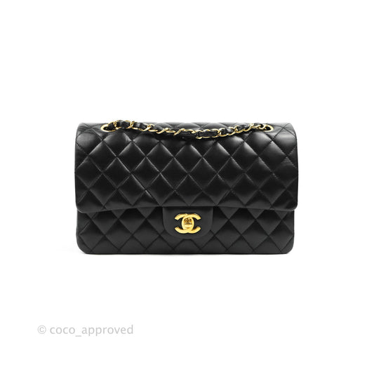 Chanel Classic M/L Medium Flap Quilted Black Lambskin 24K Gold Hardware