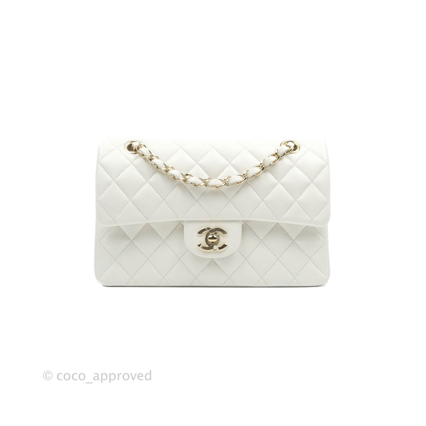 Chanel Small S/M Classic Quilted Flap White Caviar Gold Hardware