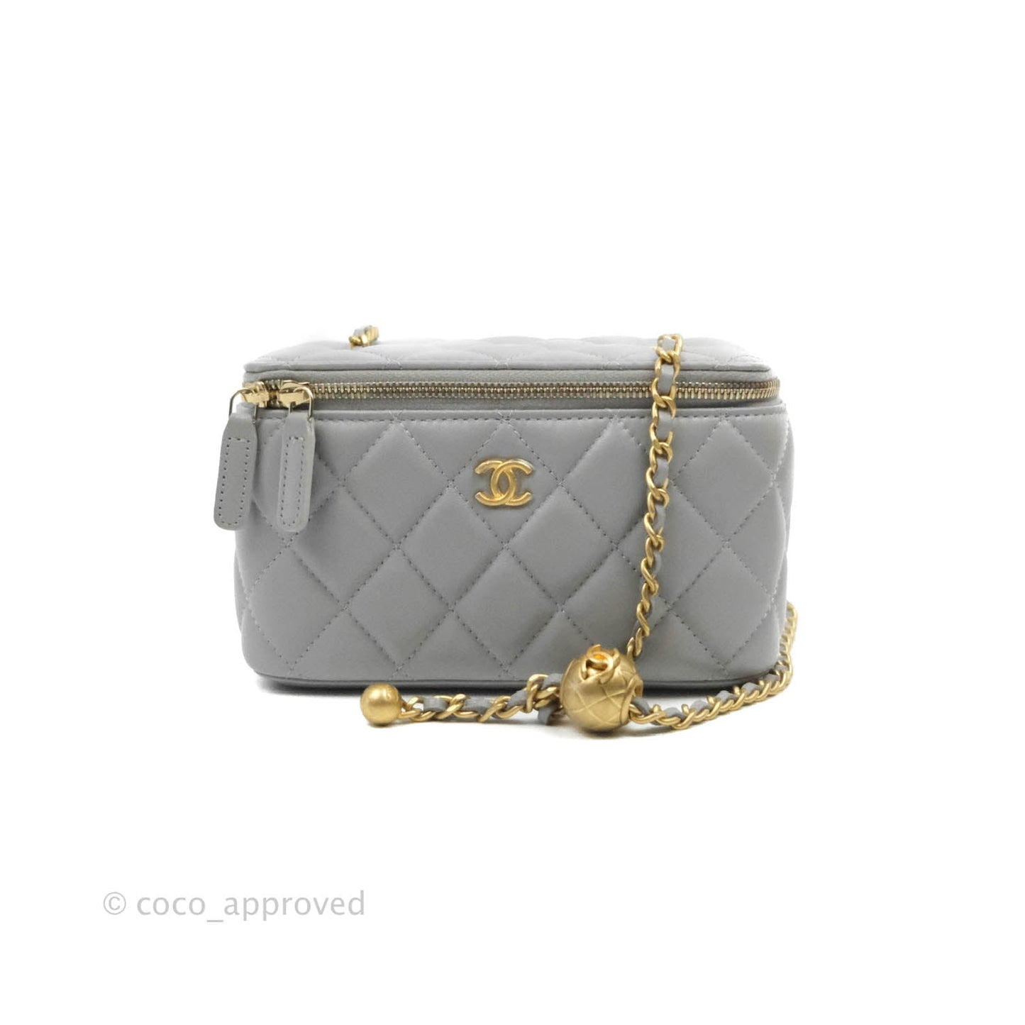 Chanel Vanity with Pearl Crush Chain Grey Lambskin Aged Gold Hardware