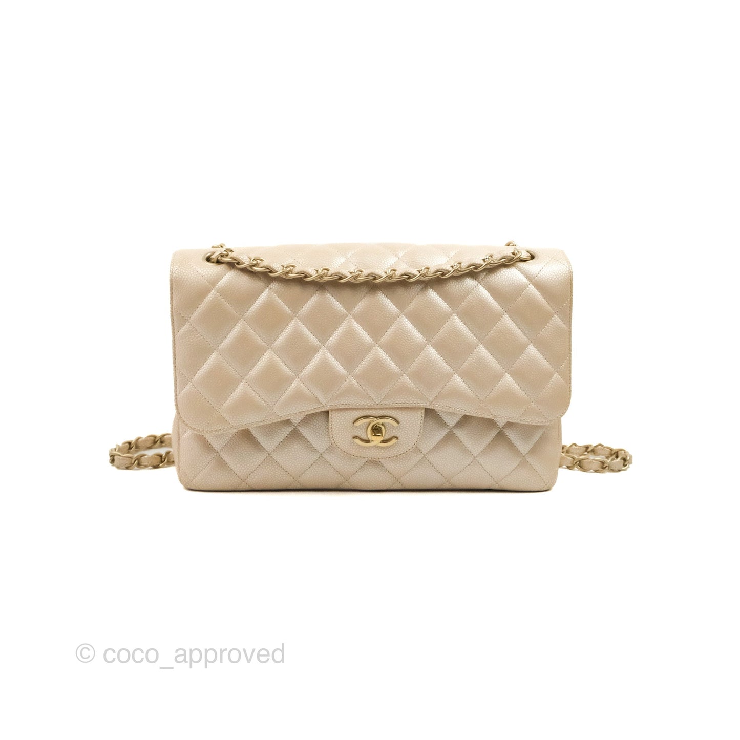 Chanel Jumbo Double Flap Iridescent Pearly Caviar Gold Hardware⁣⁣