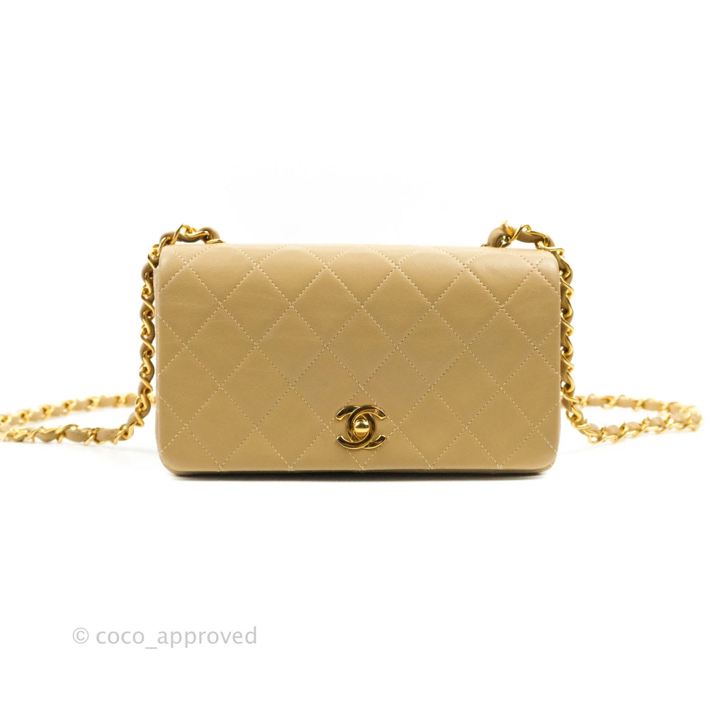 Chanel Vintage Small Single Full Flap Bag Beige Lambskin 24K Gold Hardware