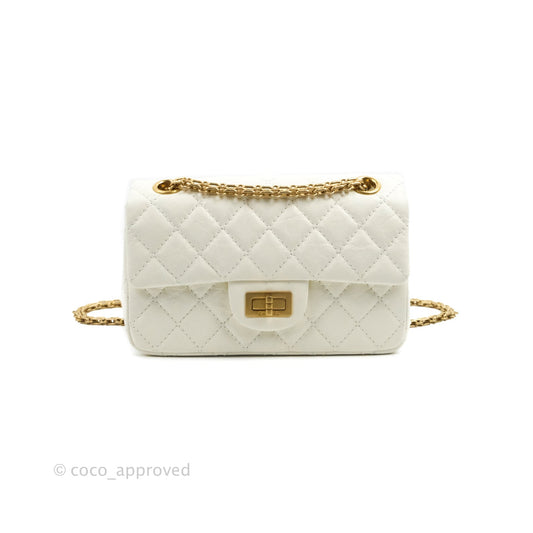 Chanel Mini Reissue 224 White Aged Calfskin Aged Gold Hardware
