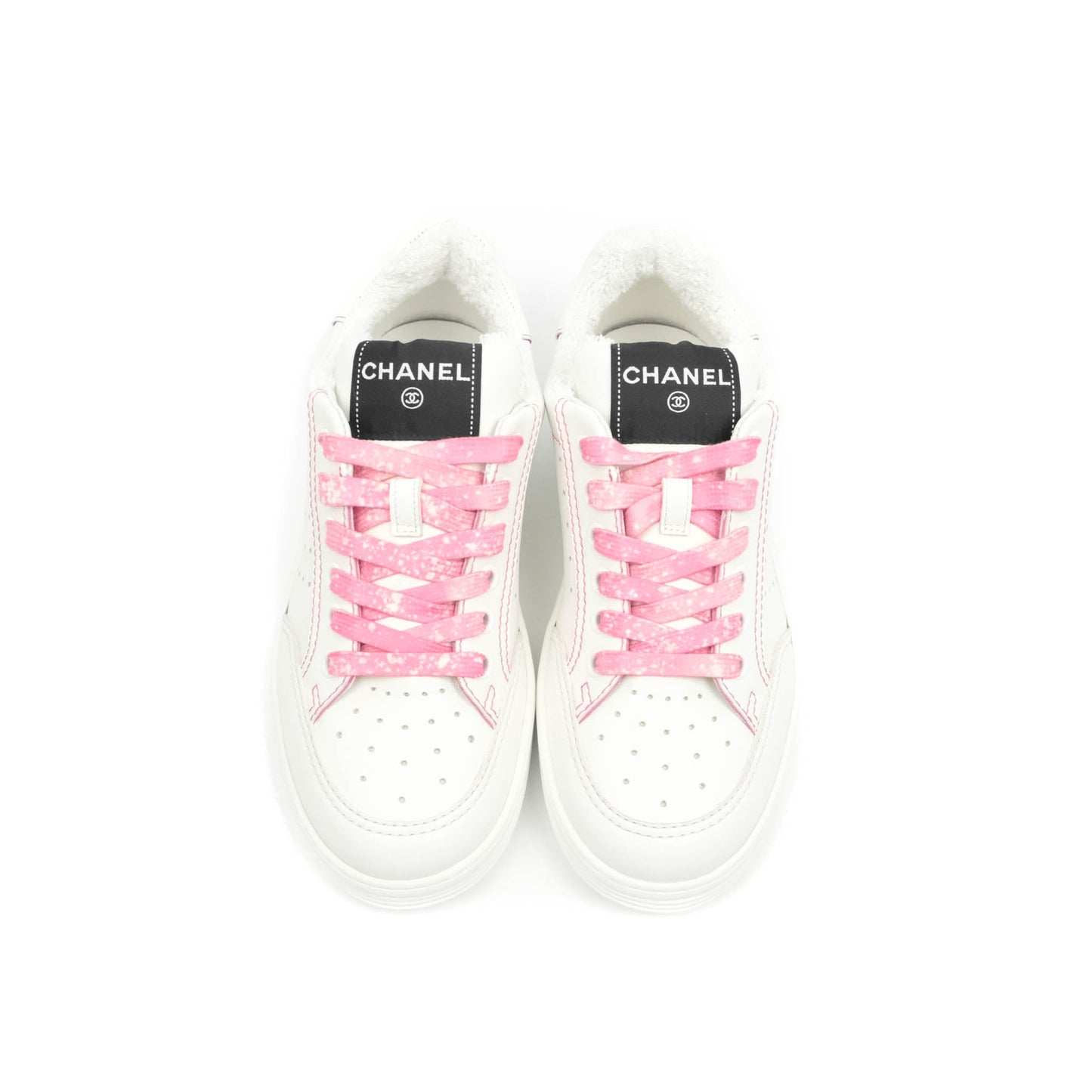 Chanel Calfskin Logo Sneakers White Pink Size 36.5