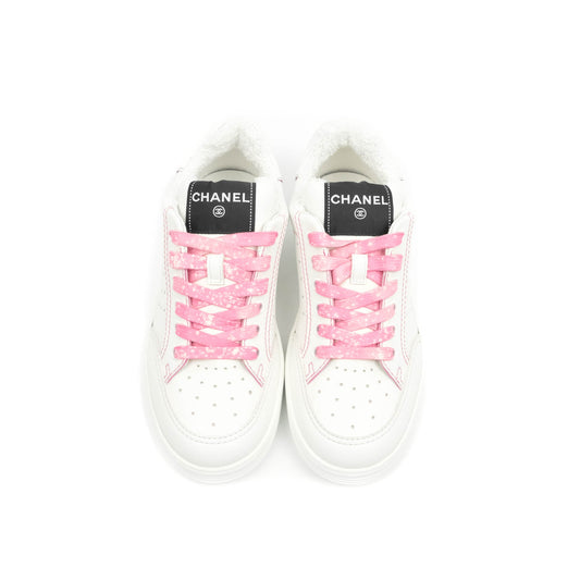 Chanel Calfskin Logo Sneakers White Pink Size 36.5