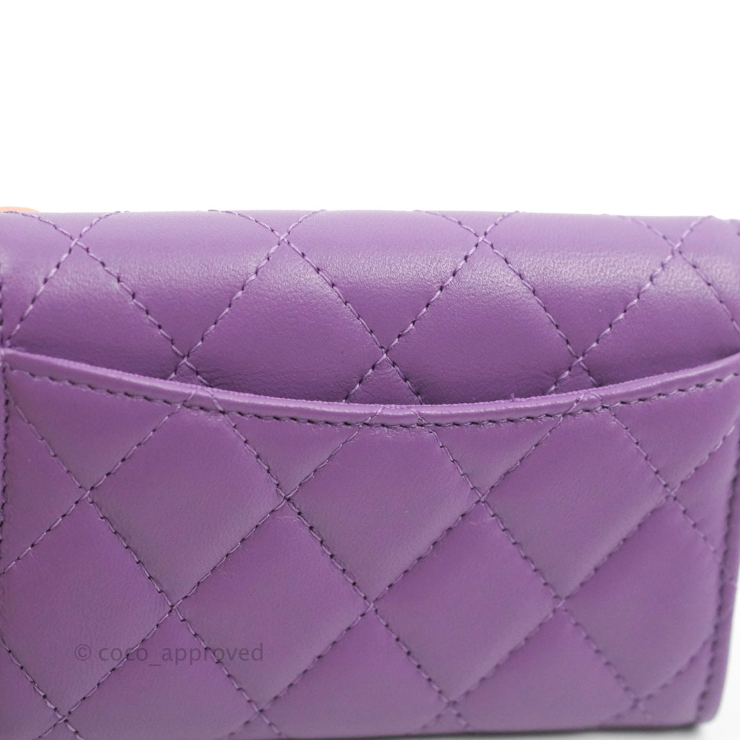 Chanel Quilted Flap Card Holder Purple Lambskin Gold Hardware