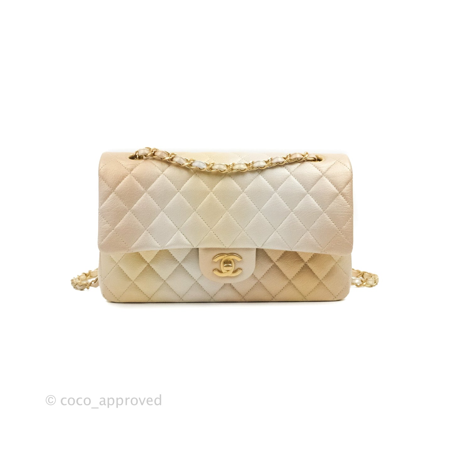 Chanel Classic Quilted M/L Medium Flap Ombre Metallic Goatskin Aged Gold Hardware