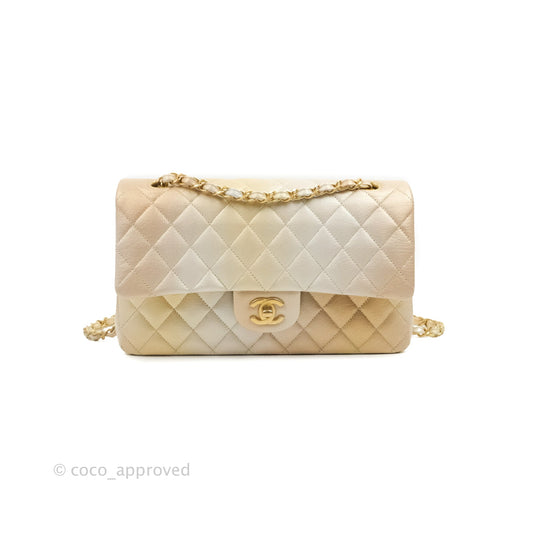 Chanel Classic Quilted M/L Medium Flap Ombre Metallic Goatskin Aged Gold Hardware