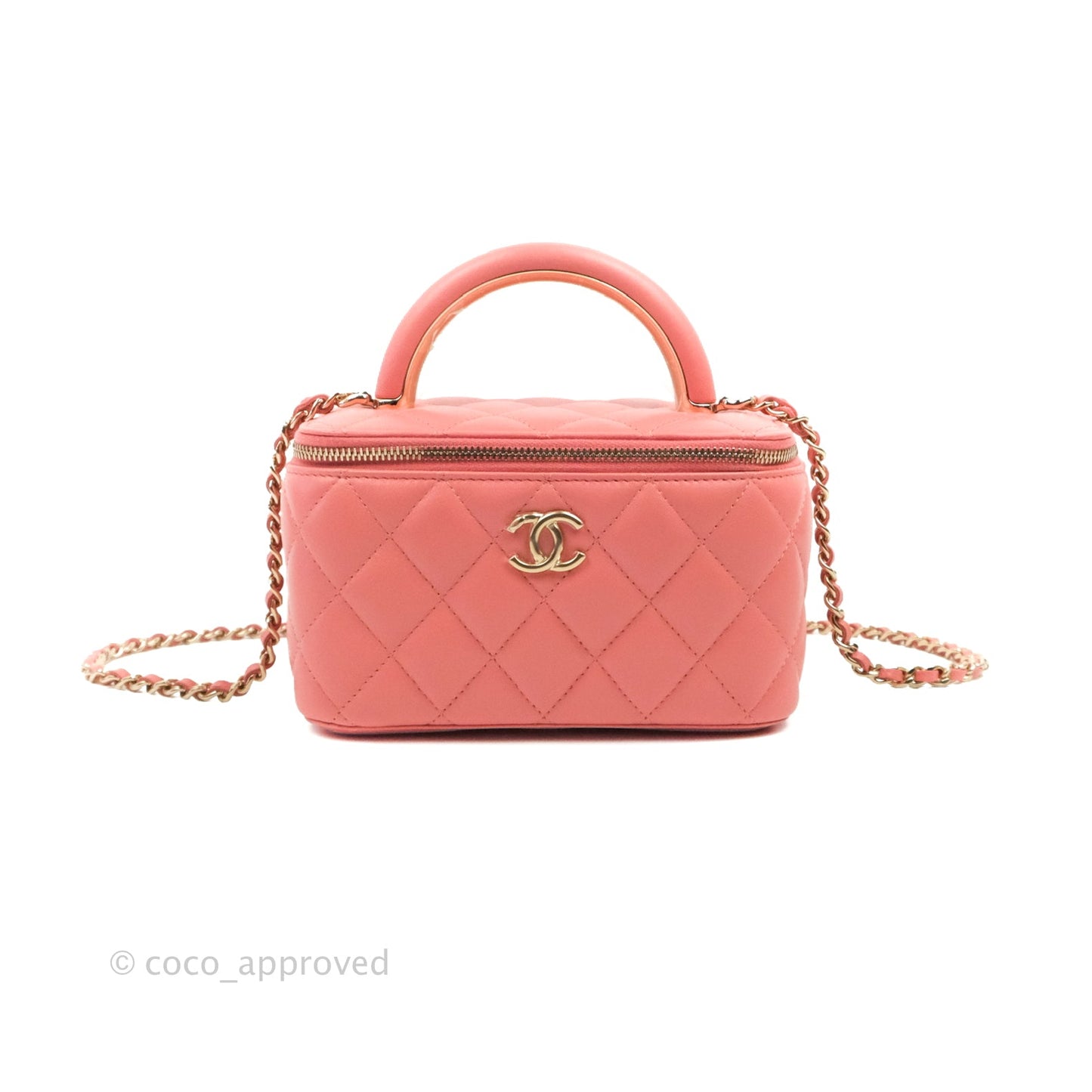 Chanel Vanity Rectangular Top Handle Pink Lambskin Gold Hardware