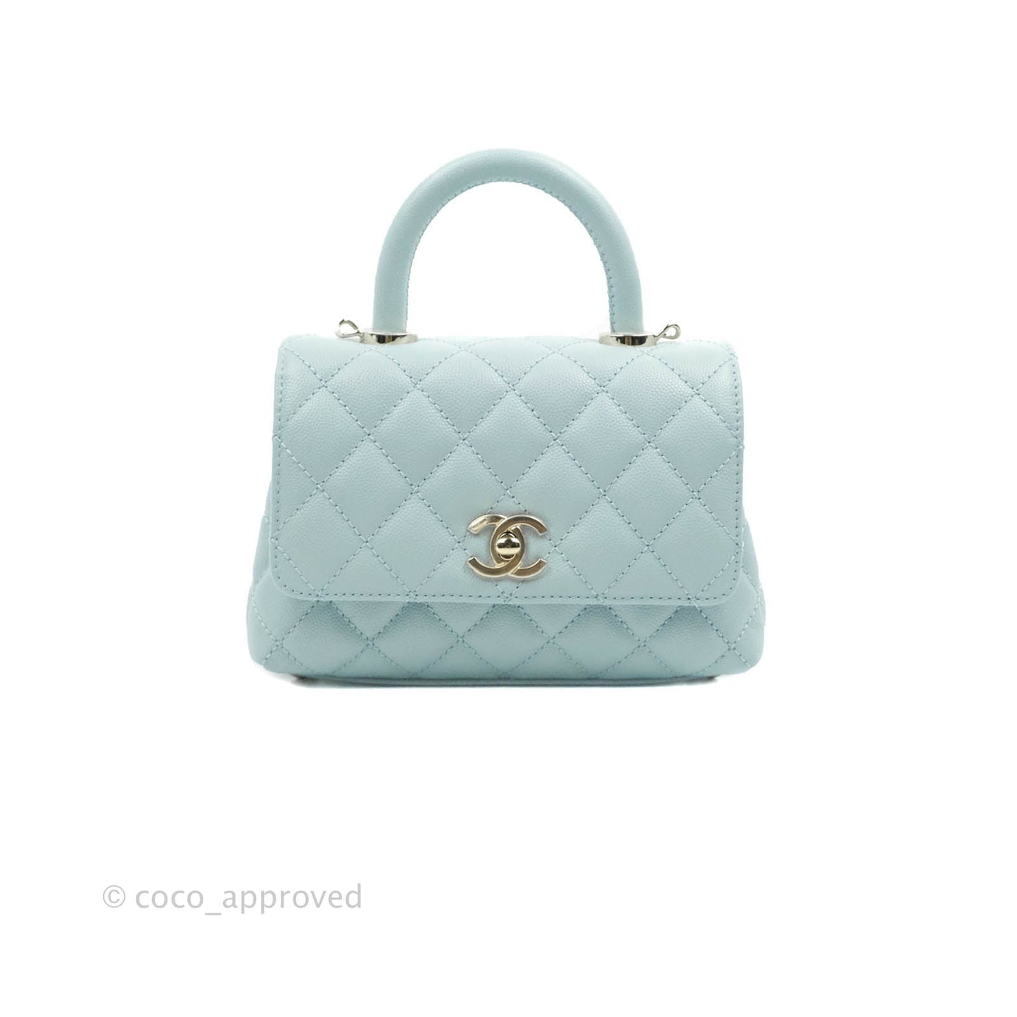 Chanel Mini Coco Handle Quilted Light Blue Caviar Gold Hardware