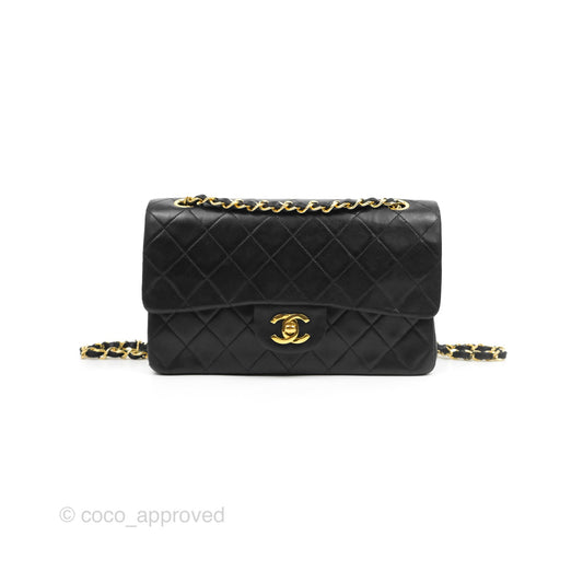 Chanel Classic Vintage Double Flap M/L Black Lambskin Gold Hardware