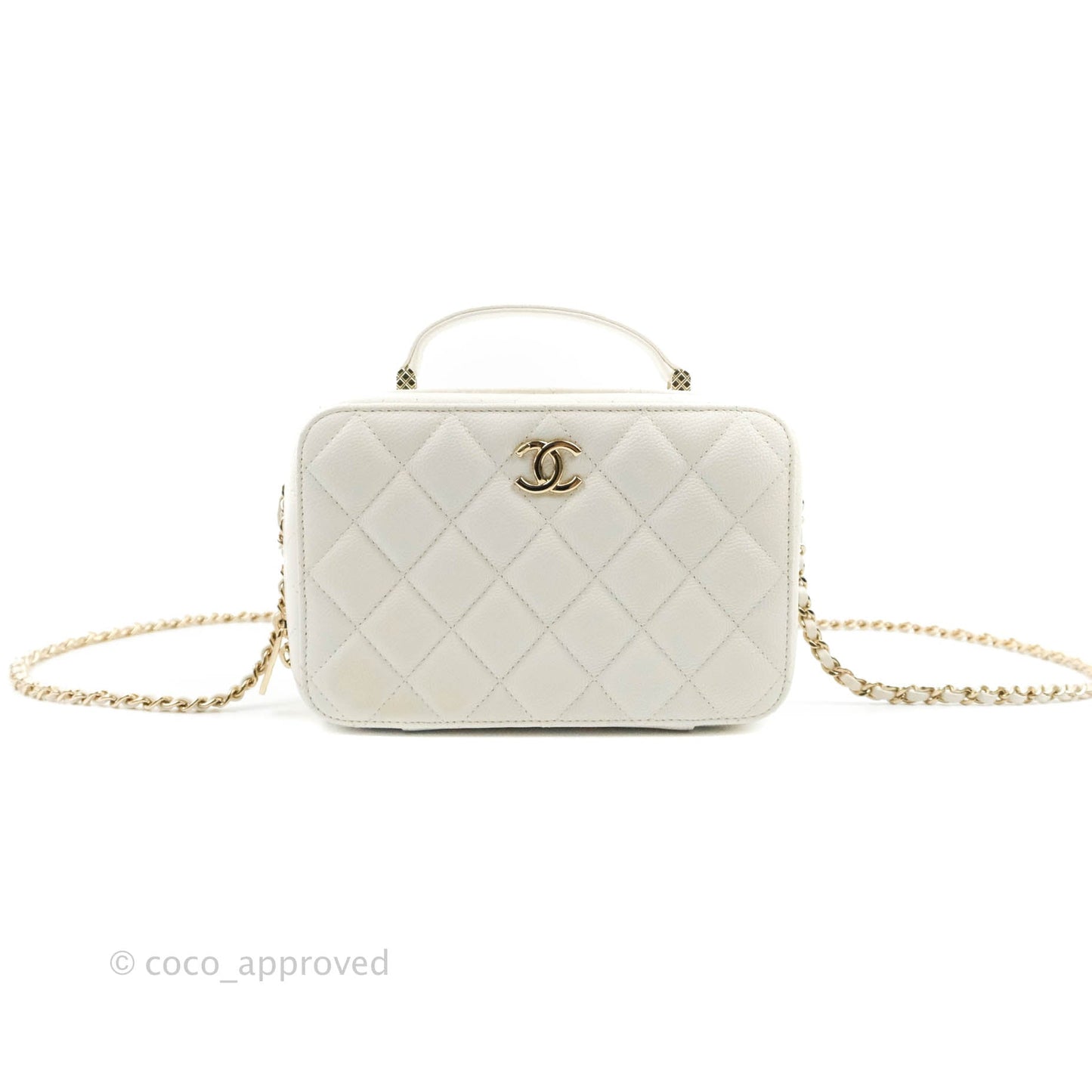 Chanel Quilted Top Handle Vanity White Caviar Gold Hardware