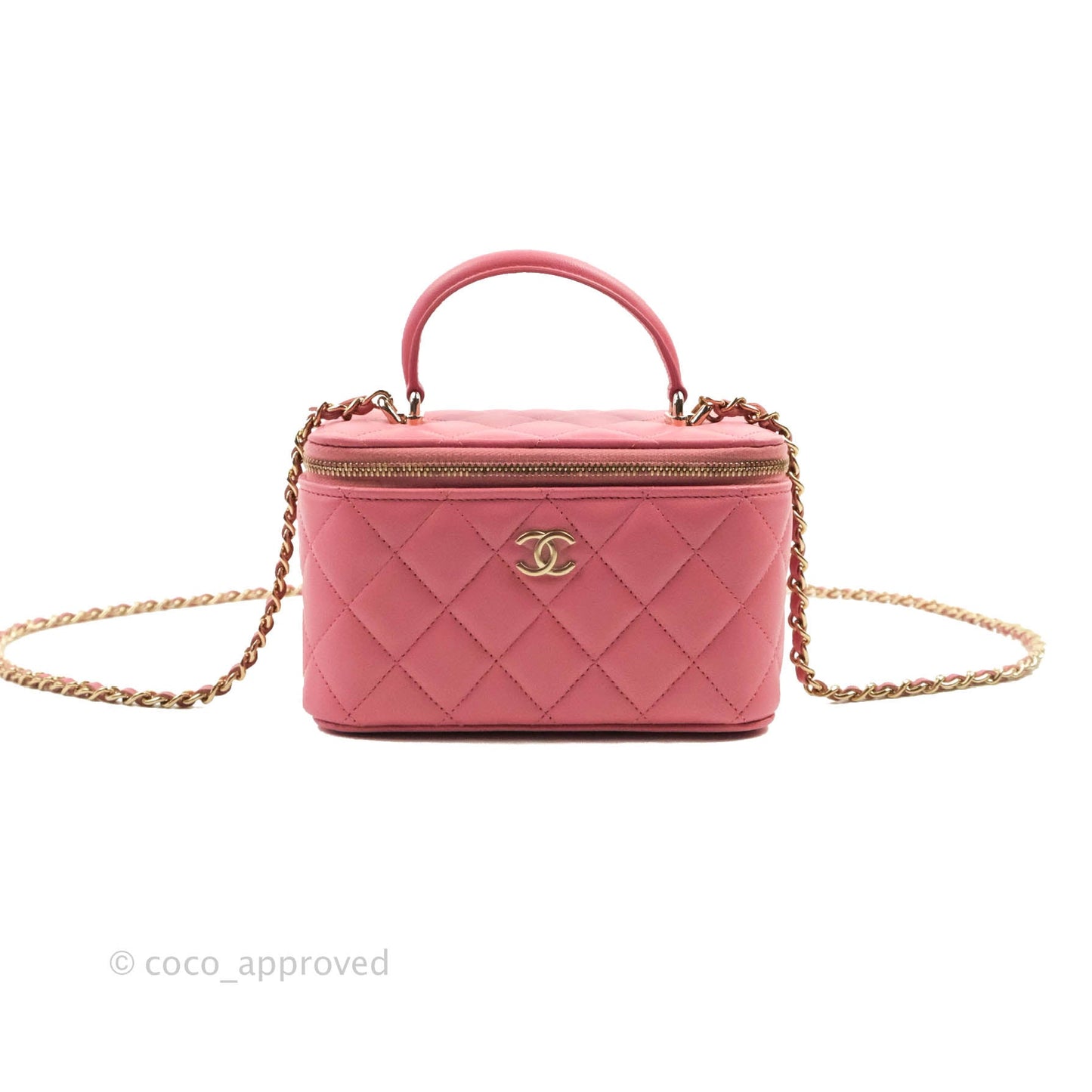 Chanel Vanity Rectangular Top Handle Pink Lambskin Gold Hardware