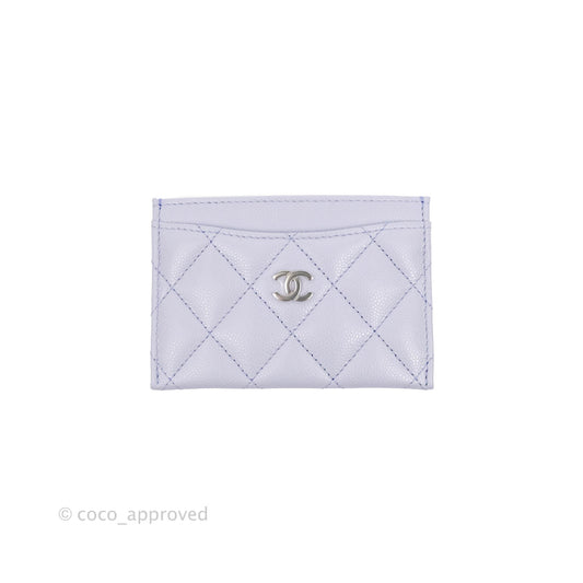 Chanel Classic Flat Card Holder Light Purple Caviar Silver Hardware