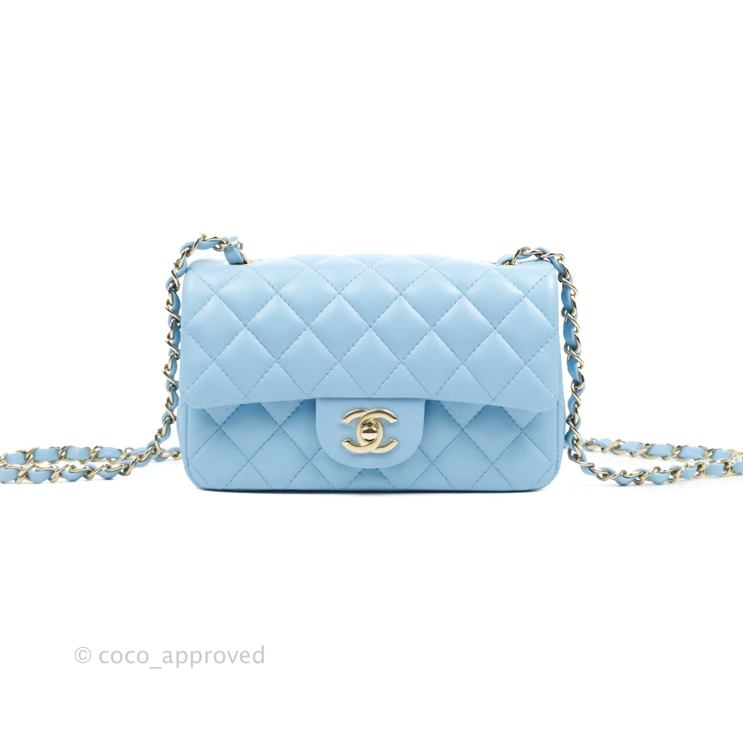 Chanel Quilted Mini Rectangular Flap Blue Lambskin Gold Hardware