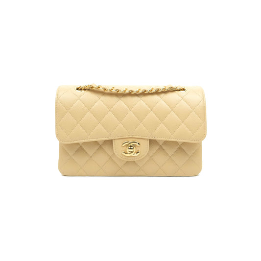 Chanel Classic Small S/M Quilted Flap Beige Caviar Gold Hardware