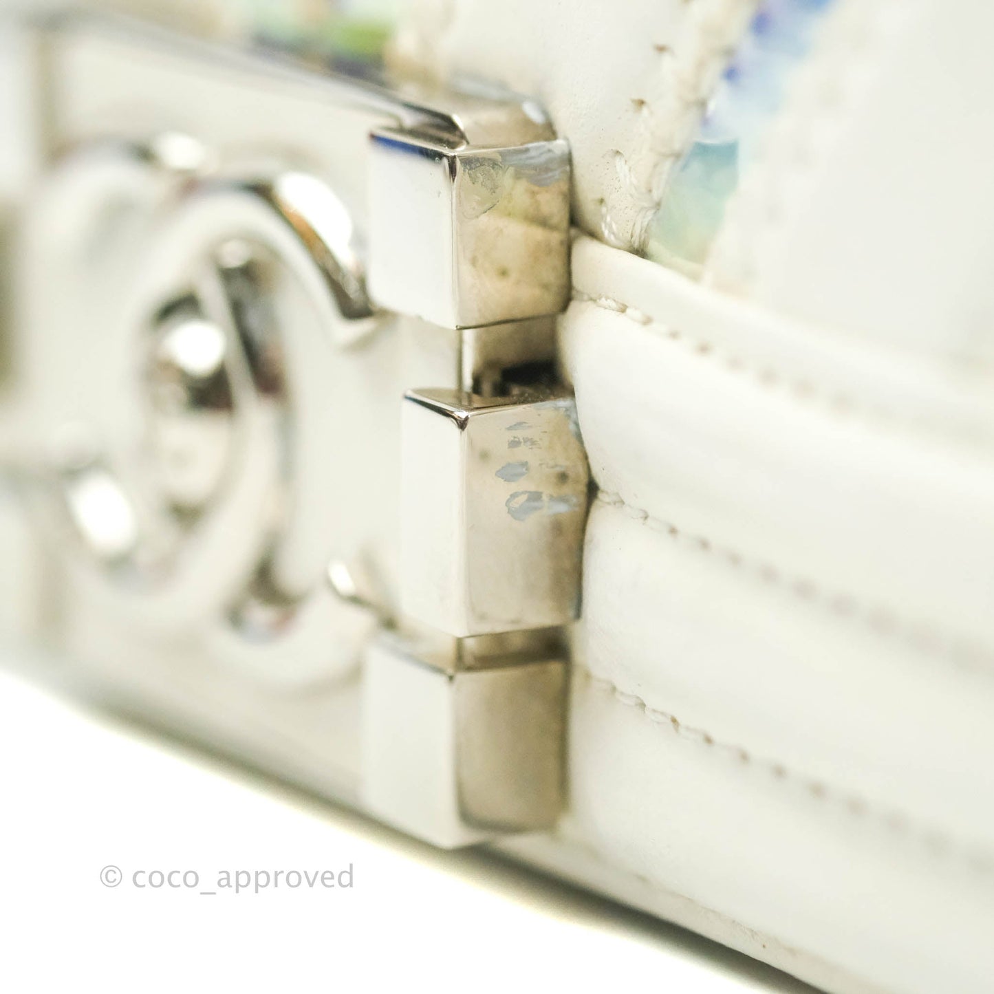 Chanel Quilted Medium Boy Flap Iridescent Chevron White Lambskin Silver Hardware