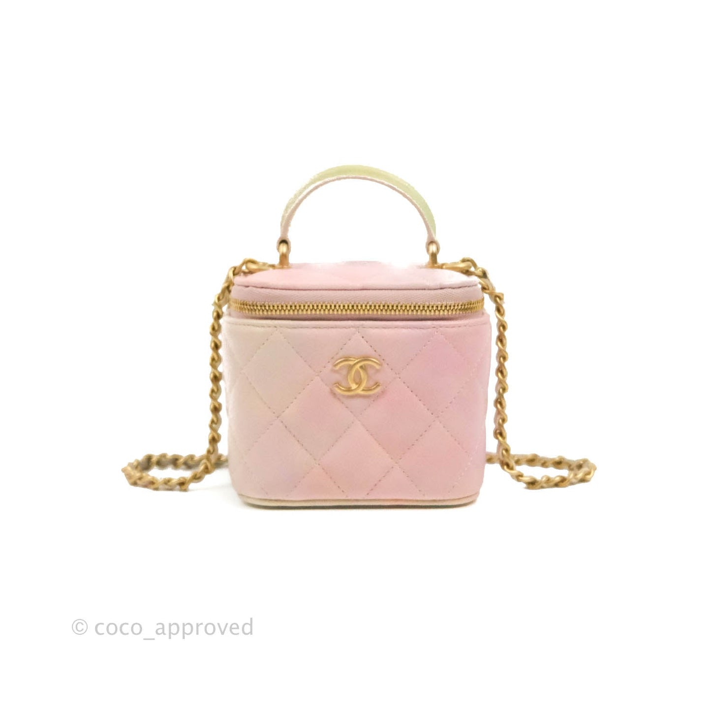 Chanel Mini Top Handle Vanity With Chain Rainbow Lambskin Aged Gold Hardware