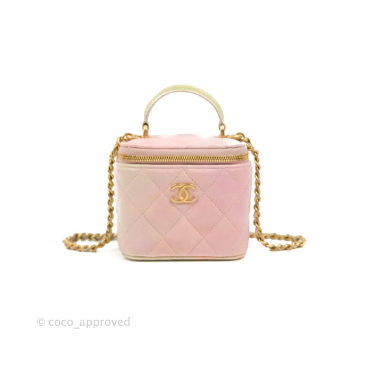 Chanel Mini Top Handle Vanity With Chain Rainbow Lambskin Aged Gold Hardware