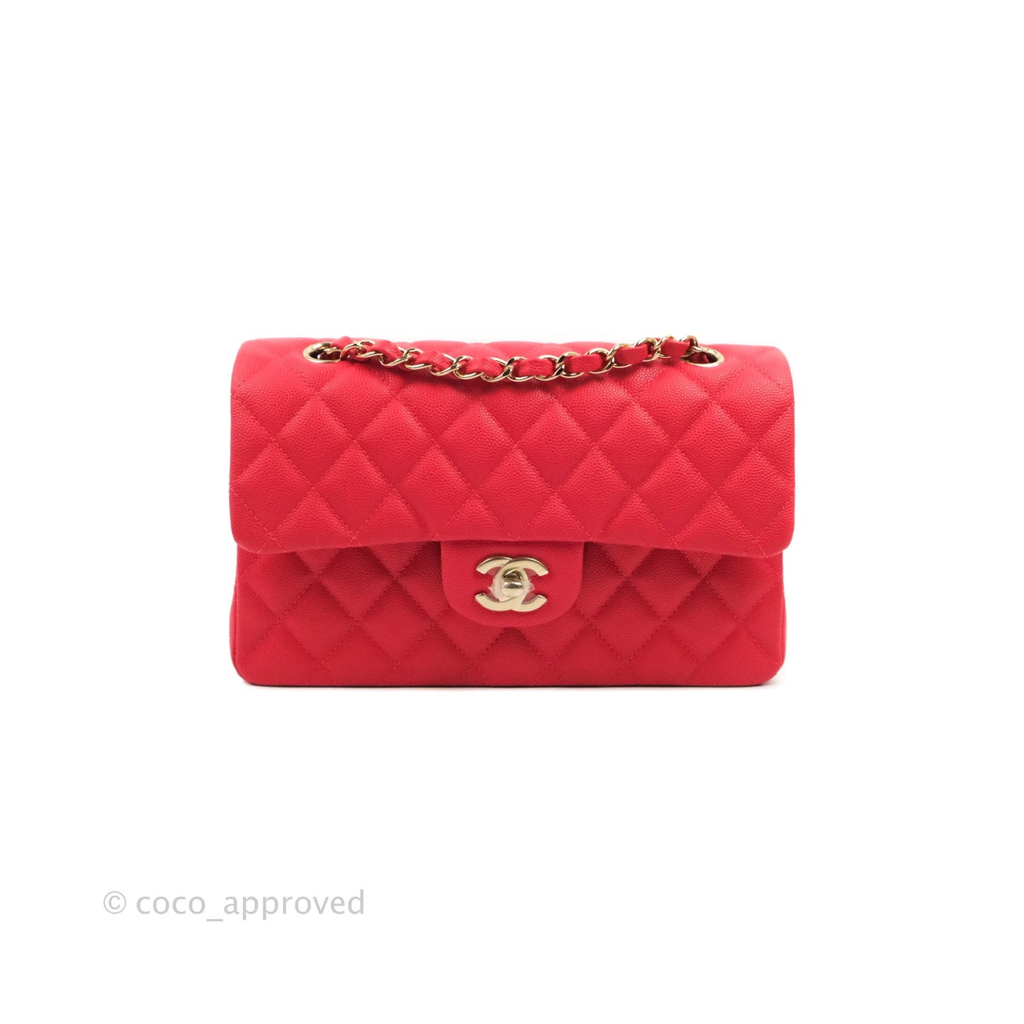 Chanel Small Classic Quilted Flap Red Caviar Gold Hardware