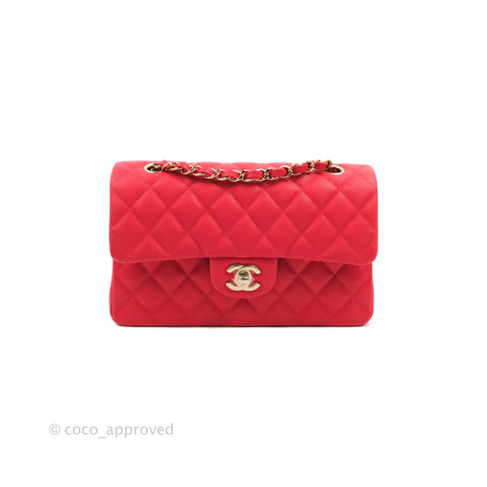 Chanel Small Classic Quilted Flap Red Caviar Gold Hardware