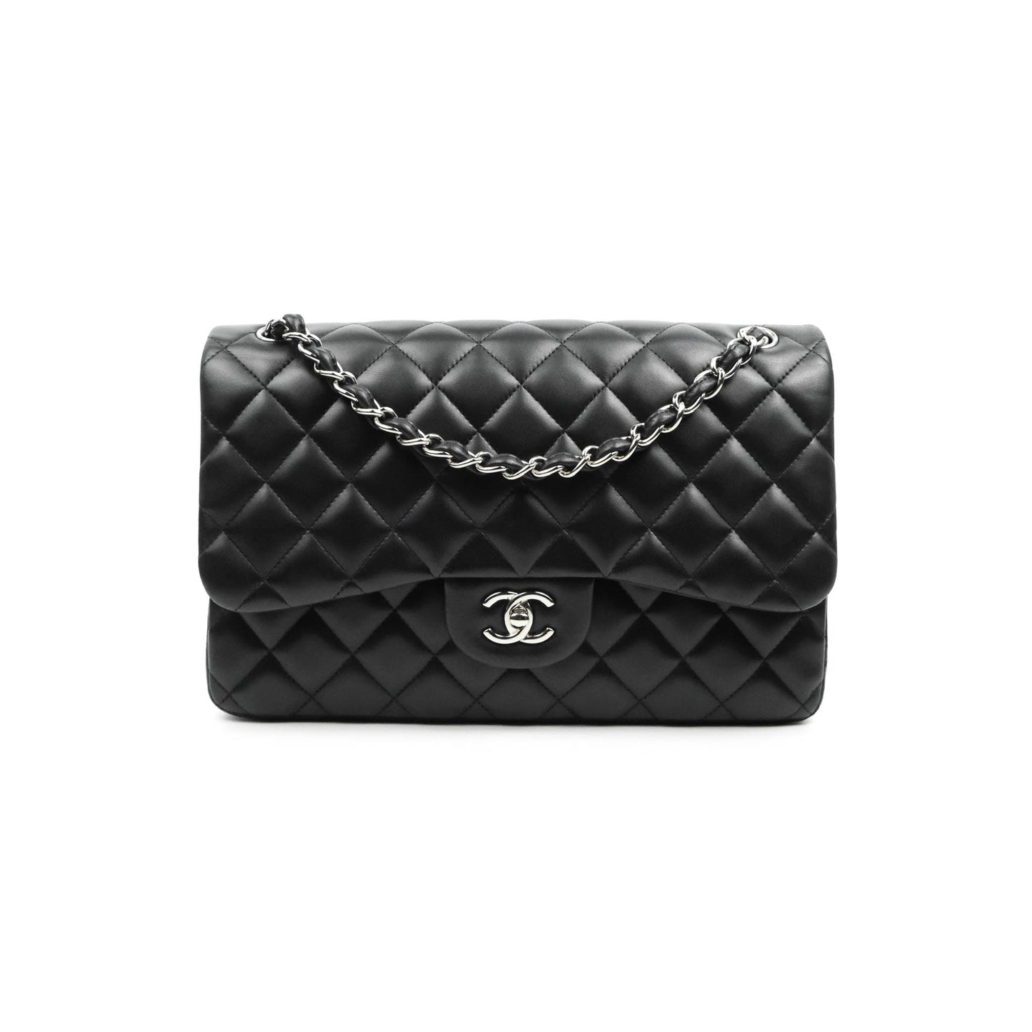 Chanel Jumbo Double Flap Black Lambskin Silver Hardware⁣⁣