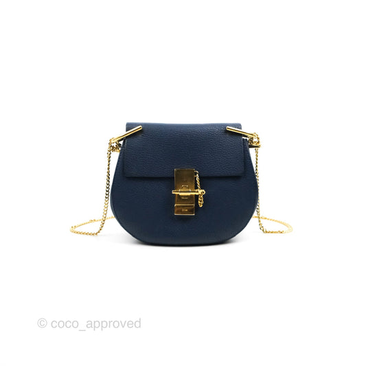 Chloe Mini Drew Crossbody Bag Navy Grained Leather