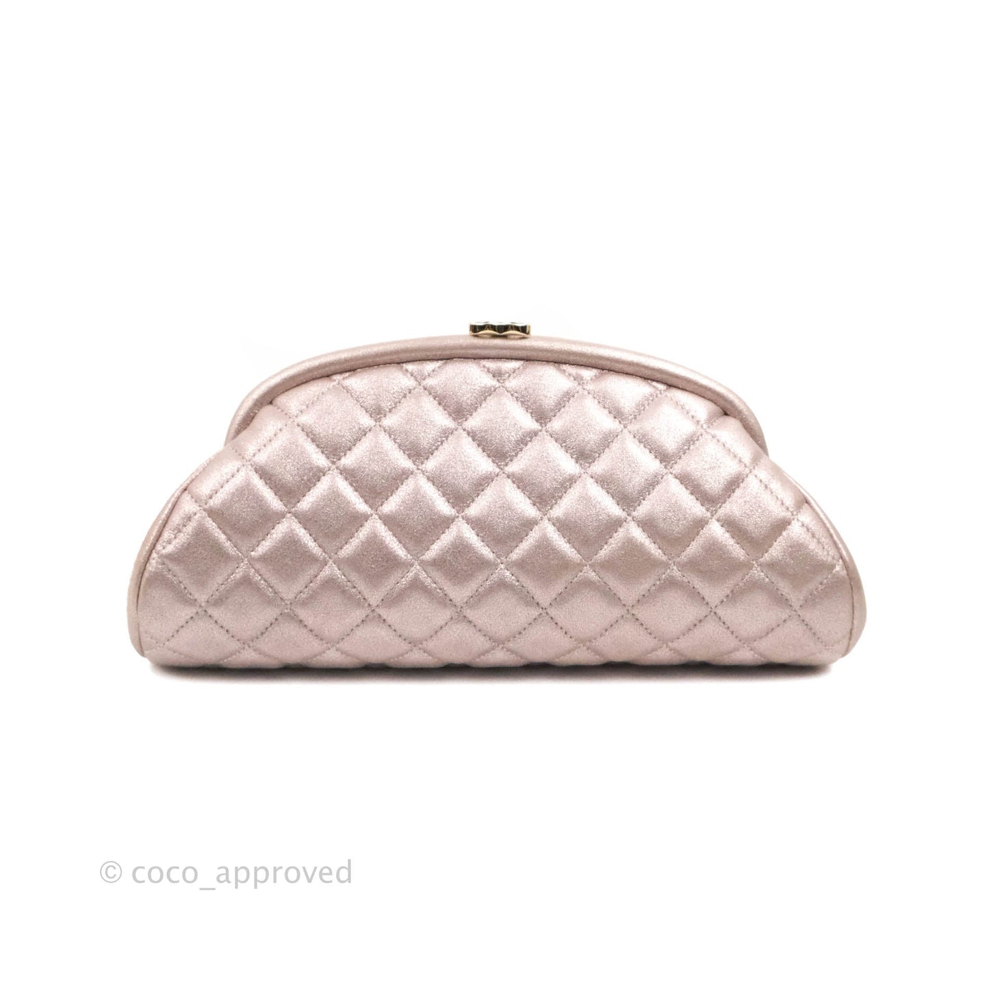 Chanel Quilted Timeless Kisslock Clutch Metallic Rose Gold Goatskin Silver Hardware