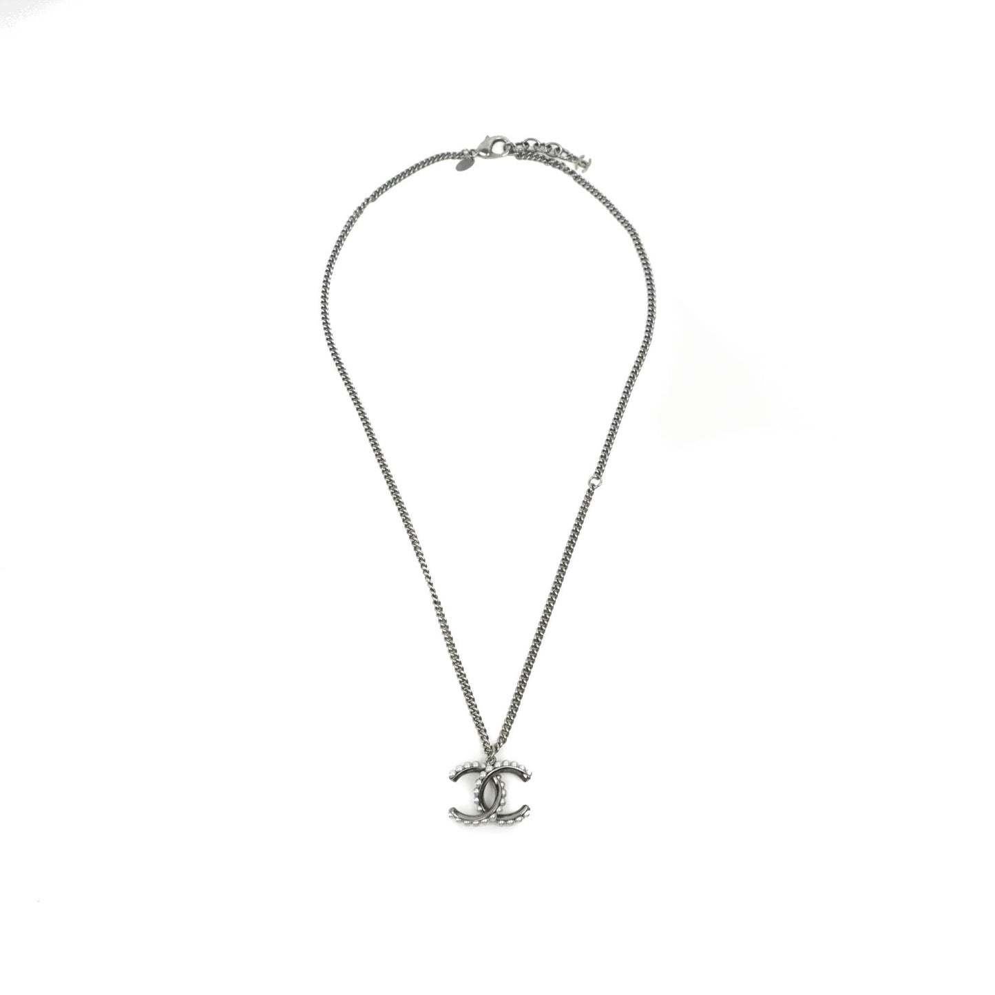 Chanel CC Pearl Necklace Gun Metal 13B