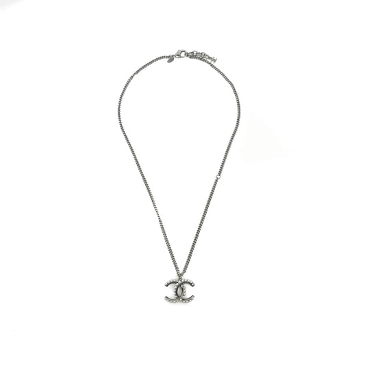 Chanel CC Pearl Necklace Gun Metal 13B