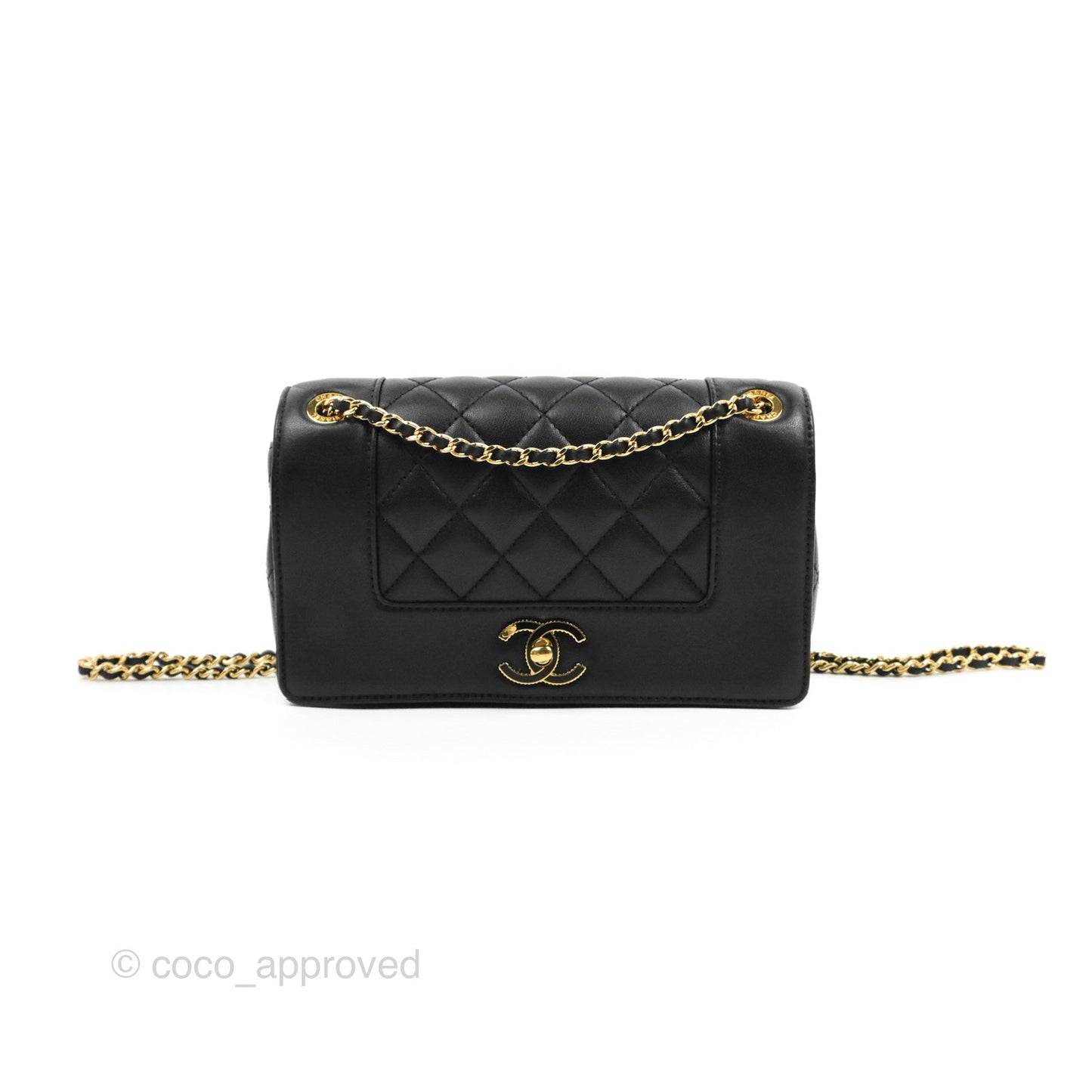 Chanel Small Vintage Mademoiselle Flap Black Sheepskin Gold Hardware