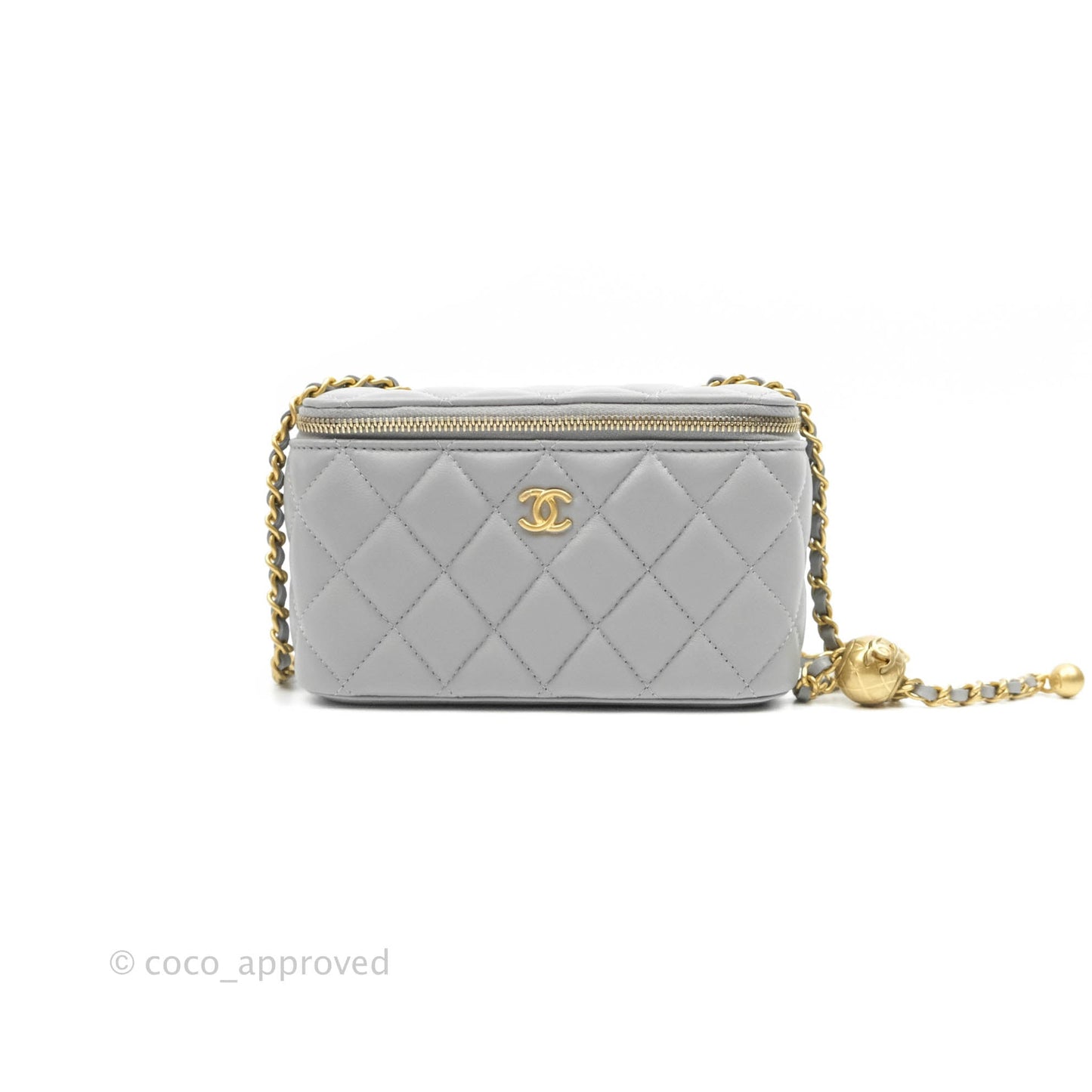 Chanel Vanity with Pearl Crush Chain Grey Lambskin Aged Gold Hardware