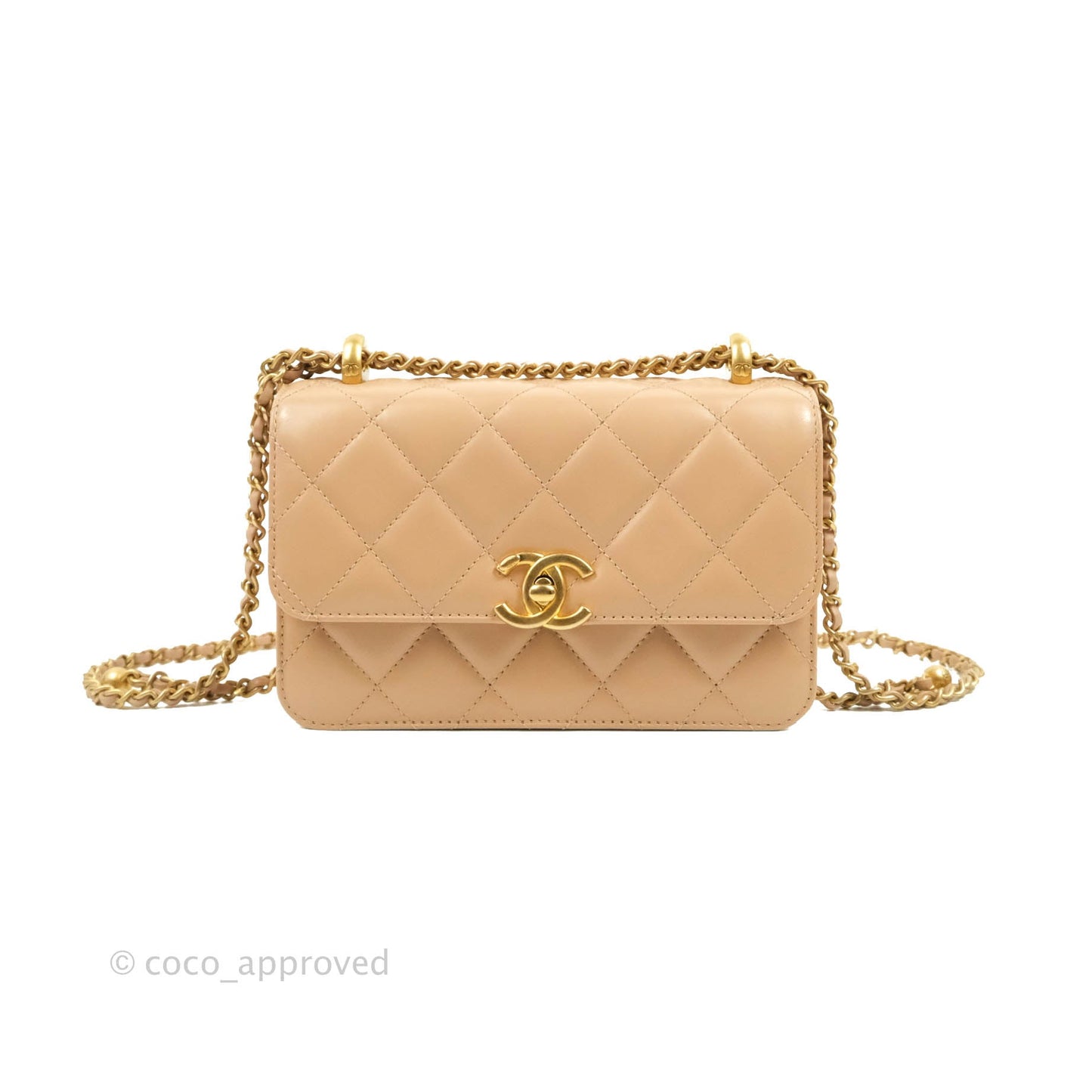 Chanel Quilted Perfect Fit Adjustable Beige Calfskin Gold Hardware 21A