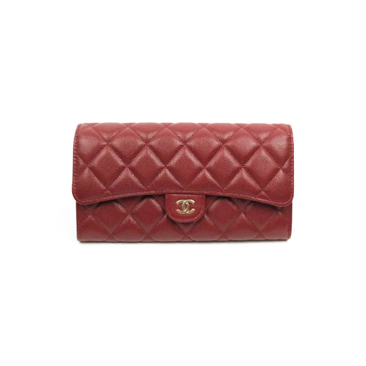 Chanel Caviar Quilted Long Flap Wallet Burgundy Caviar Gold Hardware
