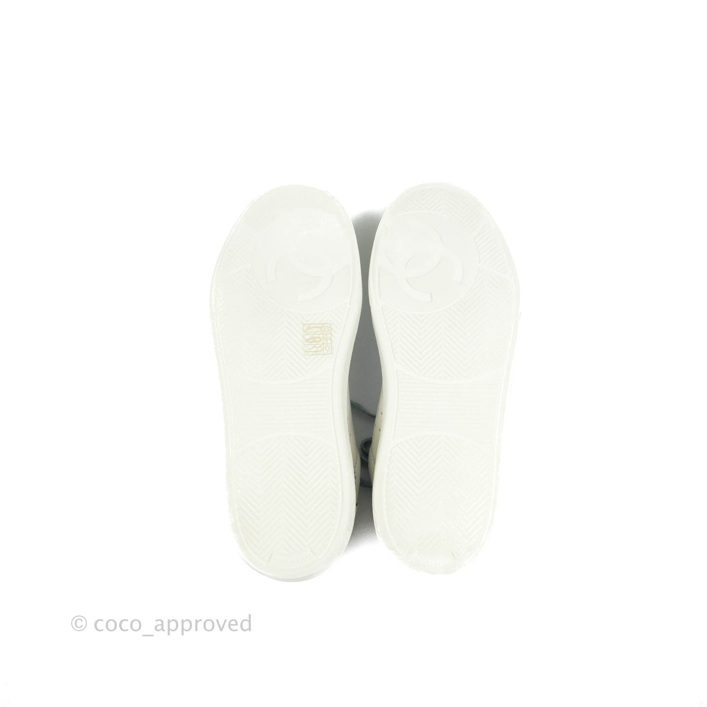 Chanel Calfskin Logo Sneakers White Blue Size 39