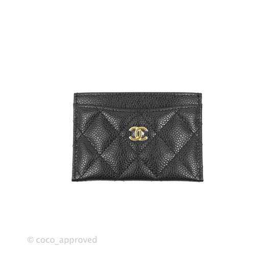Chanel Classic Flat Card Holder Black Caviar Gold Hardware